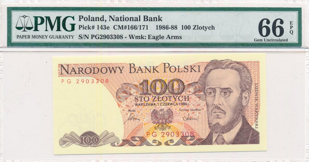 100 zł 1986 rok - seria PG - PMG 66 EPQ