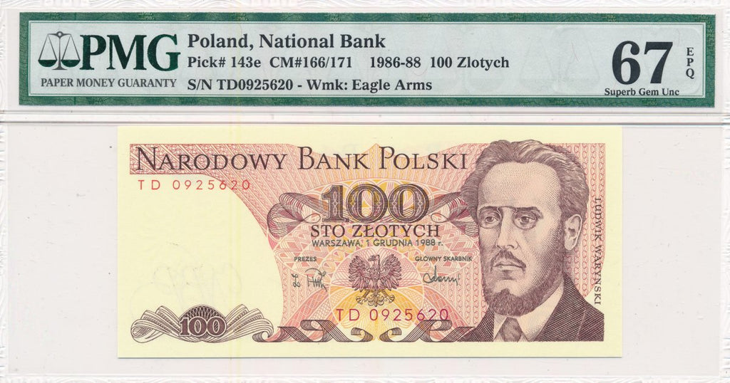 100 zł 1988 rok - seria TD - PMG 67 EPQ