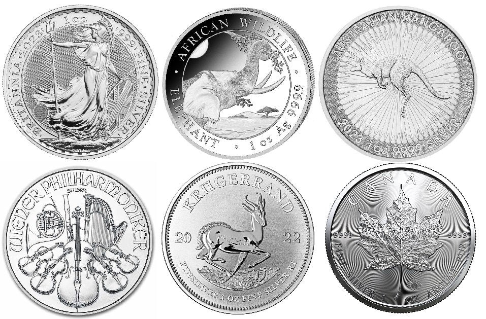 1 oz Ag - Srebrna moneta bulionowa - Mix - Stan 1-